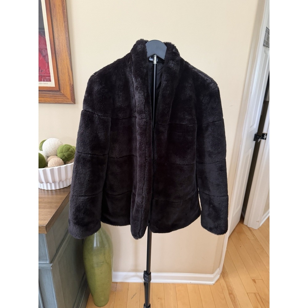 Simply Vera Vera Wang Faux Fur Coat Womens XS Black Plush Open Front Jacket